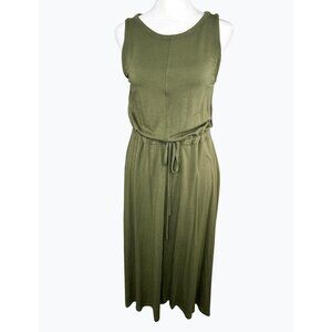 The Limited Olive Green Sleeveless Midi Dress W/ Drawstring Waist Medium